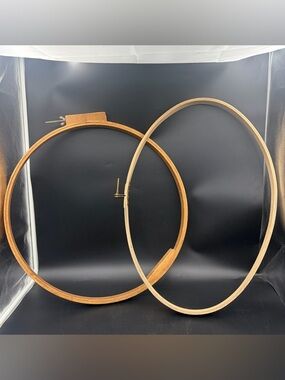 Vintage 27" X 18” Large Oval & 24” Circle Wooden Hoops Needle Point Gibbs